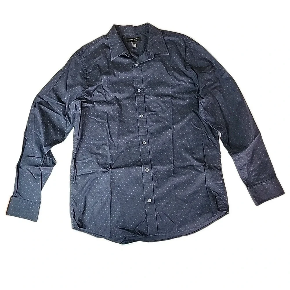 Banana Republic Men's Large Slim Fit 16-16.5 34/35 Long Sleeve Button Navy AOP